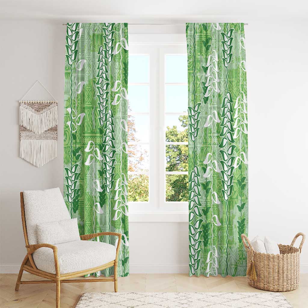 Green Hawaii Tapa Pattern Window Curtain With Heliconia Vintage Style LT05 - Polynesian Pride