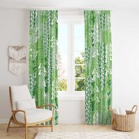 Green Hawaii Tapa Pattern Window Curtain With Heliconia Vintage Style LT05 - Polynesian Pride