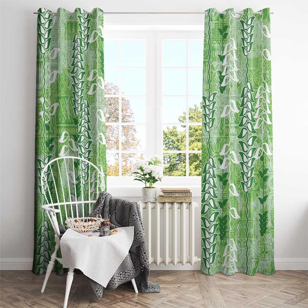 Green Hawaii Tapa Pattern Window Curtain With Heliconia Vintage Style LT05 - Polynesian Pride