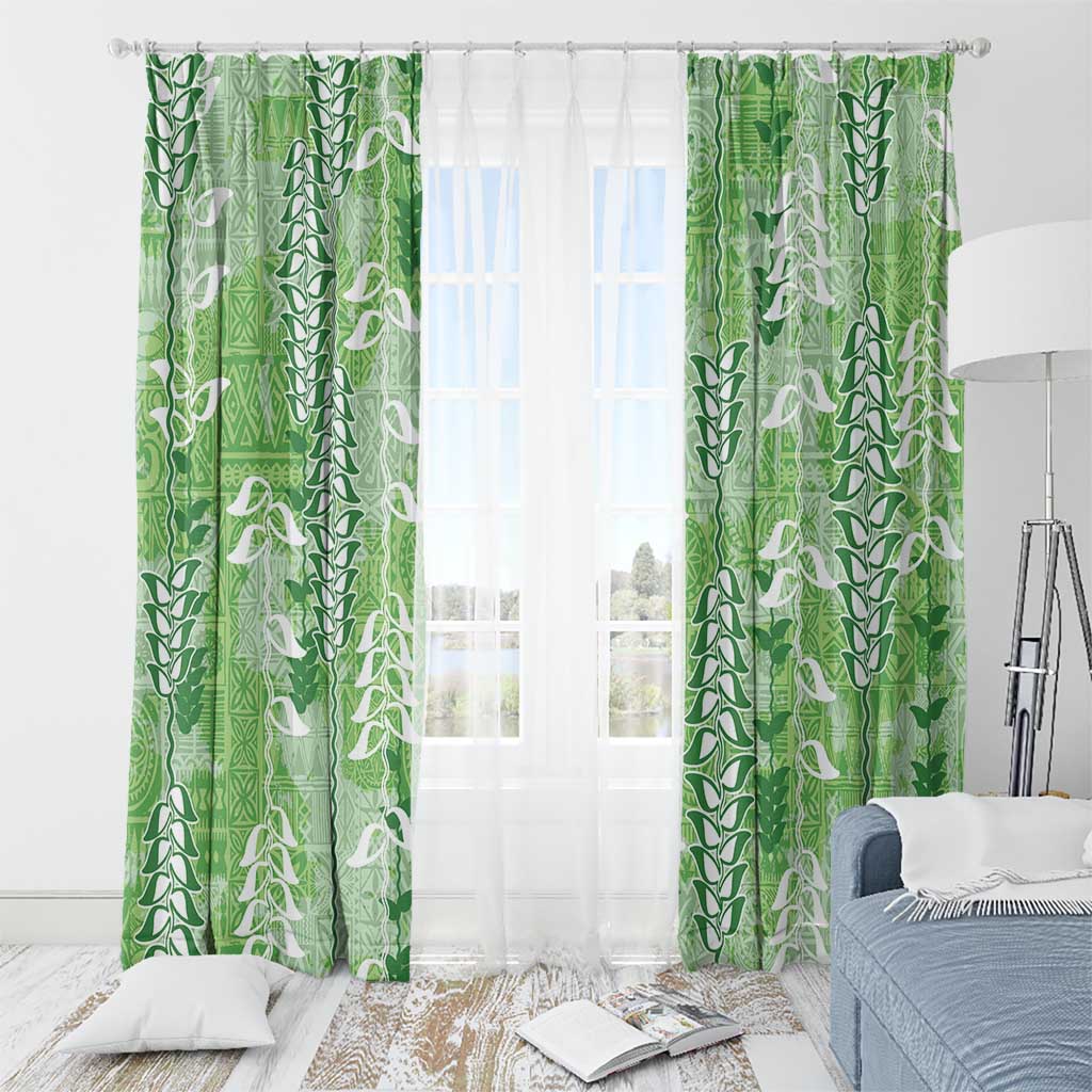 Green Hawaii Tapa Pattern Window Curtain With Heliconia Vintage Style LT05 - Polynesian Pride