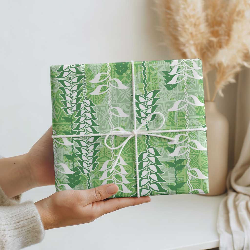Green Hawaii Tapa Pattern Wrapping Paper With Heliconia Vintage Style LT05 - Polynesian Pride