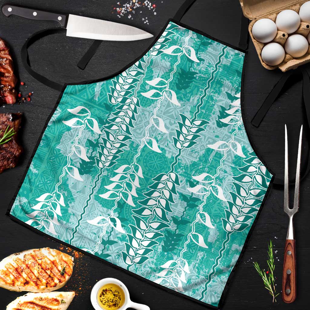 Teal Hawaii Tapa Pattern Apron With Heliconia Vintage Style LT05 Teal - Polynesian Pride