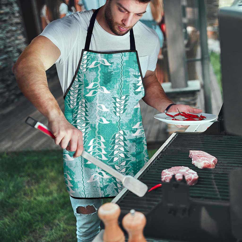 Teal Hawaii Tapa Pattern Apron With Heliconia Vintage Style LT05 - Polynesian Pride