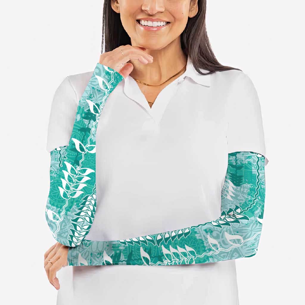 Teal Hawaii Tapa Pattern Arm Sleeves With Heliconia Vintage Style LT05 - Polynesian Pride