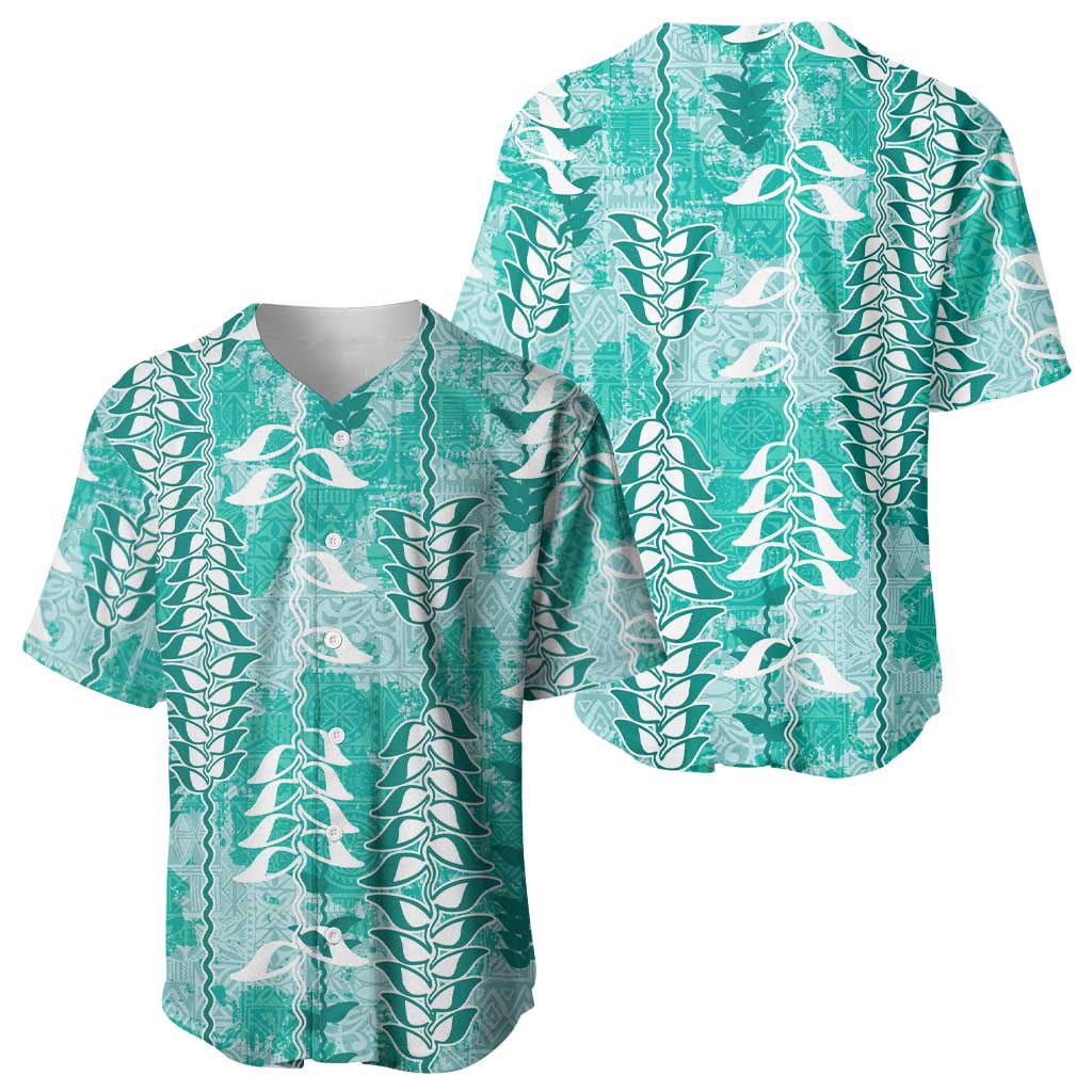Teal Hawaii Tapa Pattern Baseball Jersey With Heliconia Vintage Style LT05 - Polynesian Pride