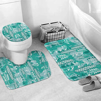 Teal Hawaii Tapa Pattern Bathroom Set With Heliconia Vintage Style LT05 Mat Set Only (3 pcs) One Size Teal - Polynesian Pride