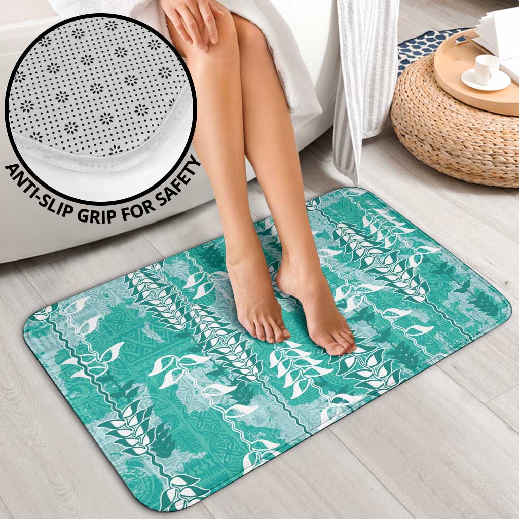 Teal Hawaii Tapa Pattern Bathroom Set With Heliconia Vintage Style LT05 - Polynesian Pride