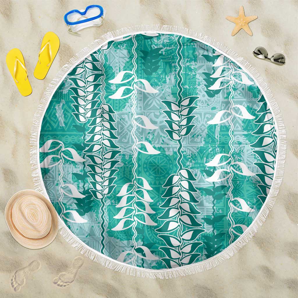 Teal Hawaii Tapa Pattern Beach Blanket With Heliconia Vintage Style LT05 One Size 150cm Teal - Polynesian Pride