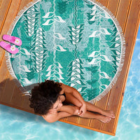 Teal Hawaii Tapa Pattern Beach Blanket With Heliconia Vintage Style LT05 - Polynesian Pride