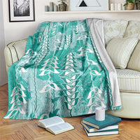 Teal Hawaii Tapa Pattern Blanket With Heliconia Vintage Style LT05 Teal - Polynesian Pride