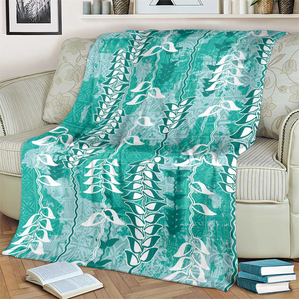 Teal Hawaii Tapa Pattern Blanket With Heliconia Vintage Style LT05 - Polynesian Pride