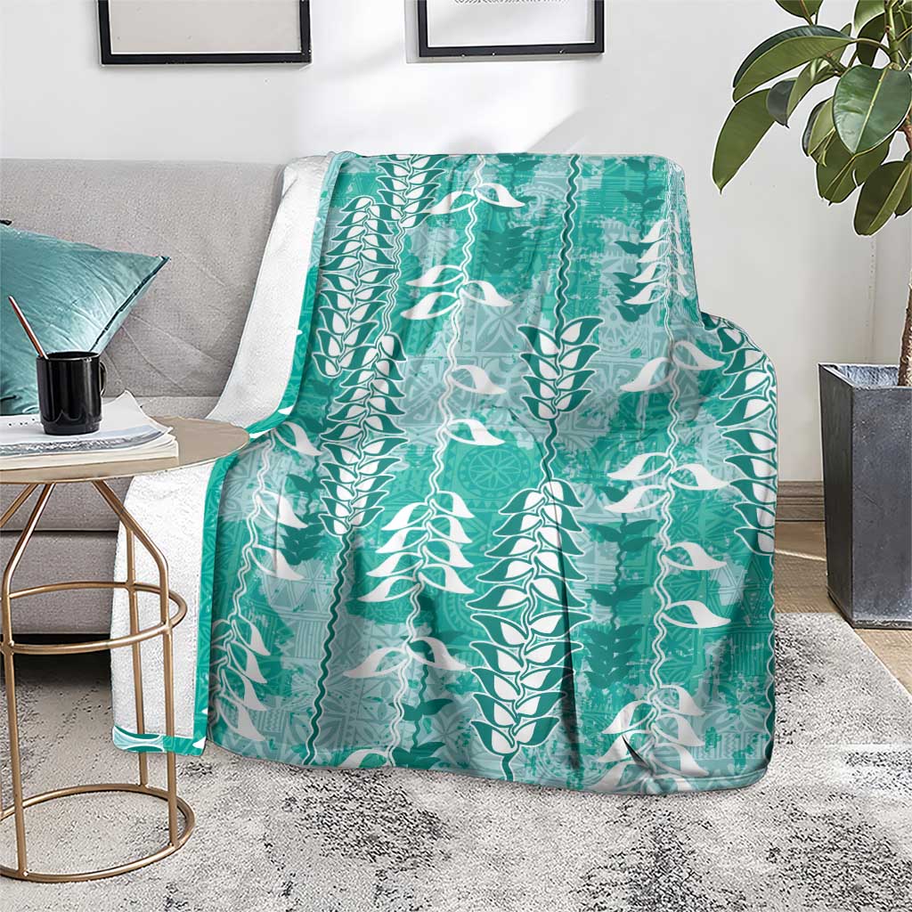Teal Hawaii Tapa Pattern Blanket With Heliconia Vintage Style LT05 - Polynesian Pride