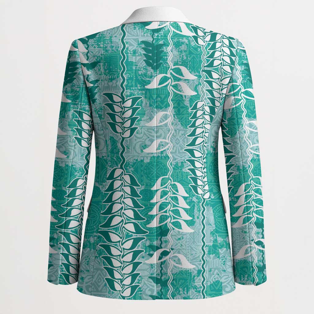Teal Hawaii Tapa Pattern Blazer With Heliconia Vintage Style LT05 - Polynesian Pride