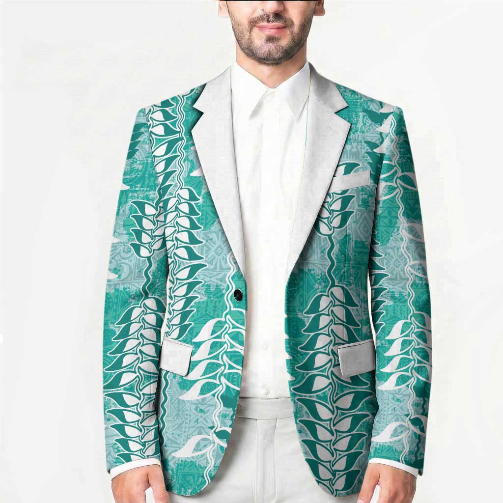 Teal Hawaii Tapa Pattern Blazer With Heliconia Vintage Style LT05 - Polynesian Pride