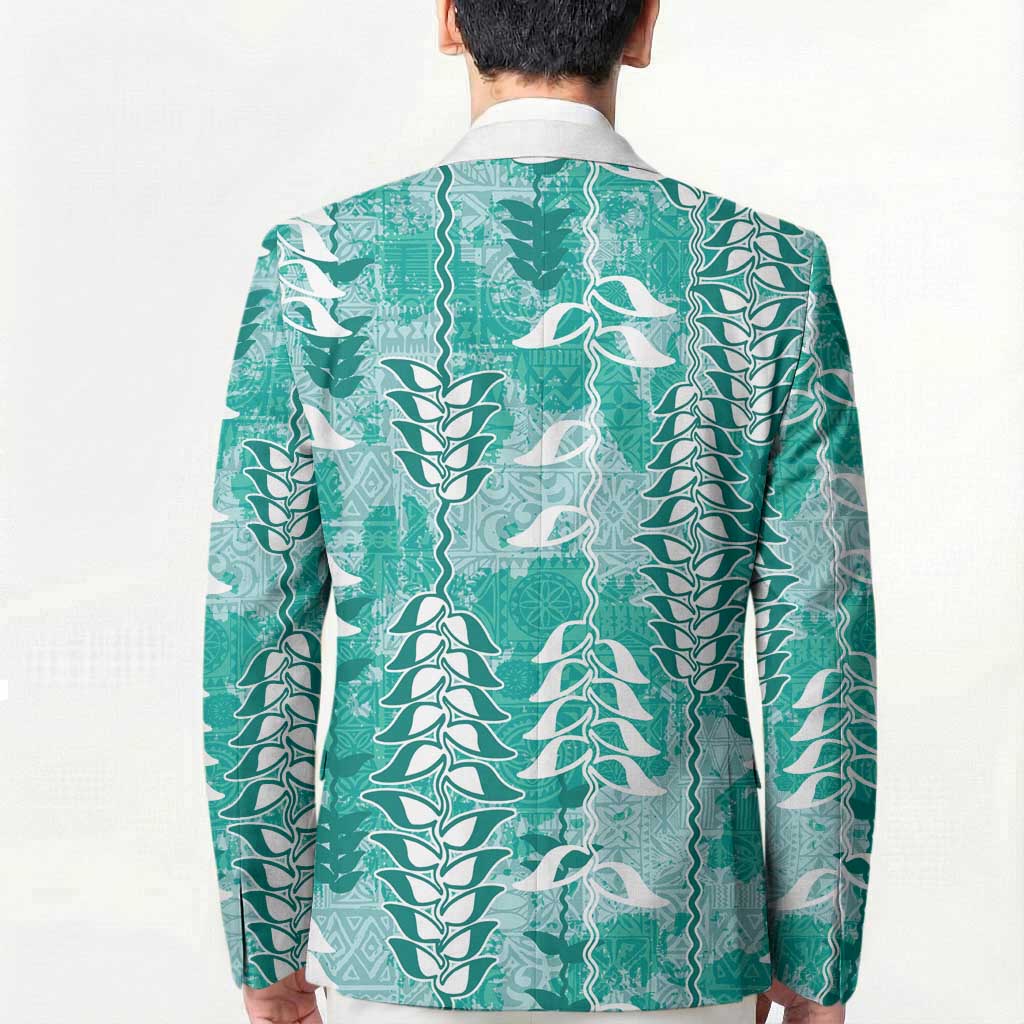 Teal Hawaii Tapa Pattern Blazer With Heliconia Vintage Style LT05 - Polynesian Pride