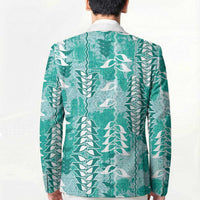 Teal Hawaii Tapa Pattern Blazer With Heliconia Vintage Style LT05 - Polynesian Pride