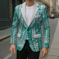 Teal Hawaii Tapa Pattern Blazer With Heliconia Vintage Style LT05 - Polynesian Pride