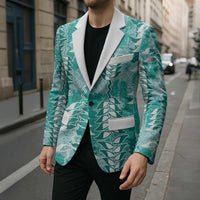 Teal Hawaii Tapa Pattern Blazer With Heliconia Vintage Style LT05 - Polynesian Pride
