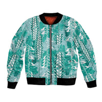Teal Hawaii Tapa Pattern Bomber Jacket With Heliconia Vintage Style