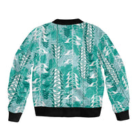Teal Hawaii Tapa Pattern Bomber Jacket With Heliconia Vintage Style