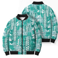 Teal Hawaii Tapa Pattern Bomber Puffer Jacket With Heliconia Vintage Style LT05 - Polynesian Pride