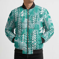 Teal Hawaii Tapa Pattern Bomber Puffer Jacket With Heliconia Vintage Style LT05 - Polynesian Pride