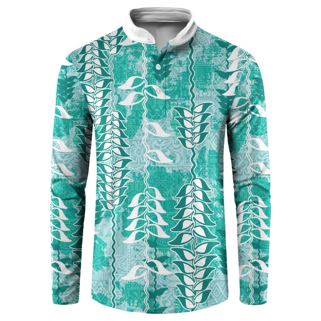 Teal Hawaii Tapa Pattern Button Sweatshirt With Heliconia Vintage Style LT05 Teal - Polynesian Pride
