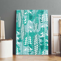 Teal Hawaii Tapa Pattern Canvas Wall Art With Heliconia Vintage Style LT05 - Polynesian Pride