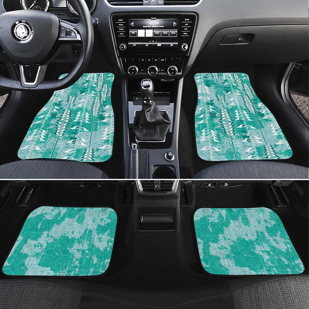 Teal Hawaii Tapa Pattern Car Mats With Heliconia Vintage Style LT05 Set 4pcs Teal - Polynesian Pride