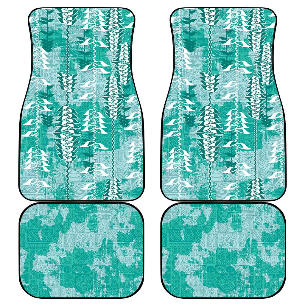 Teal Hawaii Tapa Pattern Car Mats With Heliconia Vintage Style LT05 - Polynesian Pride