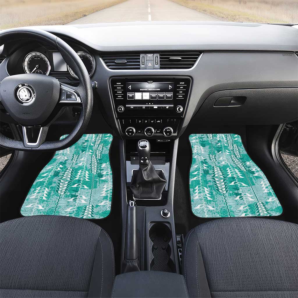 Teal Hawaii Tapa Pattern Car Mats With Heliconia Vintage Style LT05 Set 2pcs - Front Teal - Polynesian Pride