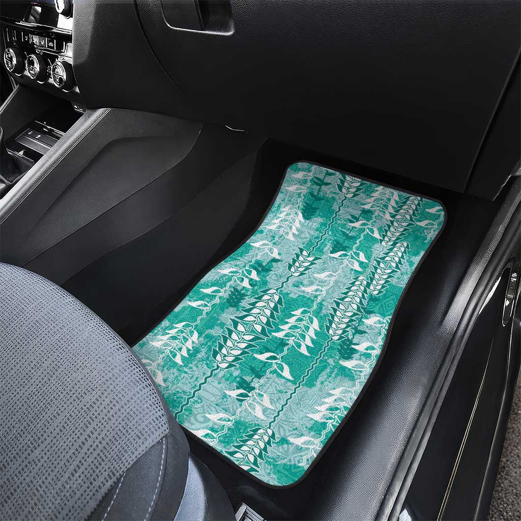 Teal Hawaii Tapa Pattern Car Mats With Heliconia Vintage Style LT05 - Polynesian Pride