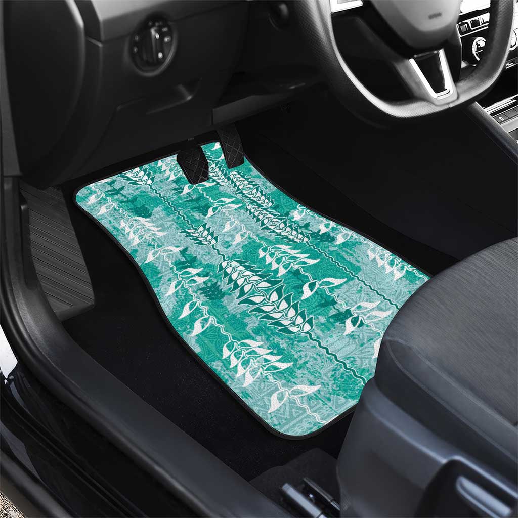 Teal Hawaii Tapa Pattern Car Mats With Heliconia Vintage Style LT05 - Polynesian Pride