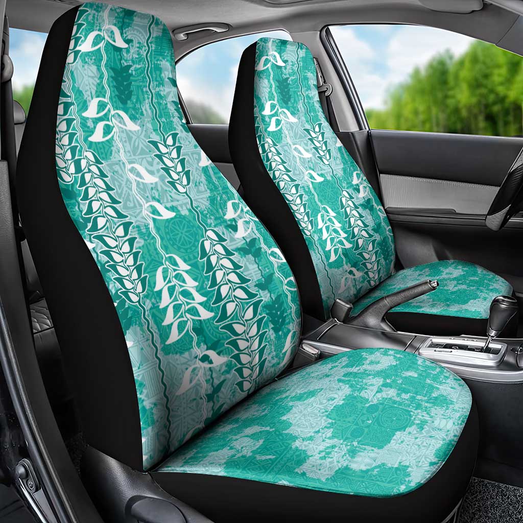 Teal Hawaii Tapa Pattern Car Seat Cover With Heliconia Vintage Style LT05 - Polynesian Pride