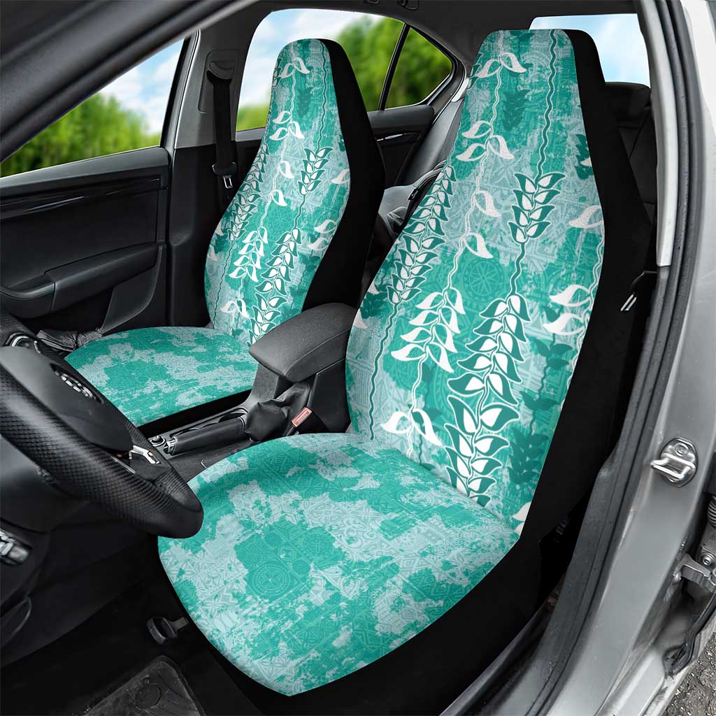 Teal Hawaii Tapa Pattern Car Seat Cover With Heliconia Vintage Style LT05 - Polynesian Pride