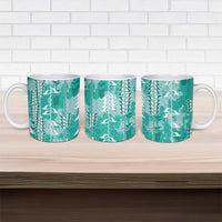Teal Hawaii Tapa Pattern Ceramic Mug With Heliconia Vintage Style LT05 - Polynesian Pride