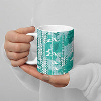 Teal Hawaii Tapa Pattern Ceramic Mug With Heliconia Vintage Style LT05 - Polynesian Pride