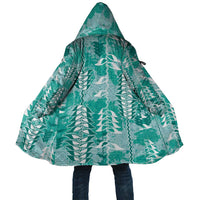 Teal Hawaii Tapa Pattern Cloak With Heliconia Vintage Style LT05 Unisex Teal - Polynesian Pride