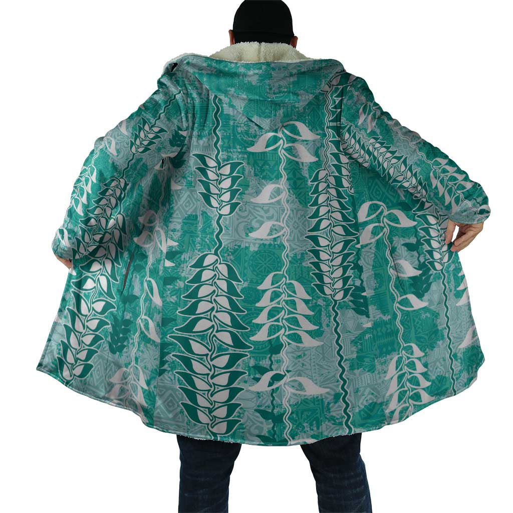 Teal Hawaii Tapa Pattern Cloak With Heliconia Vintage Style LT05 - Polynesian Pride