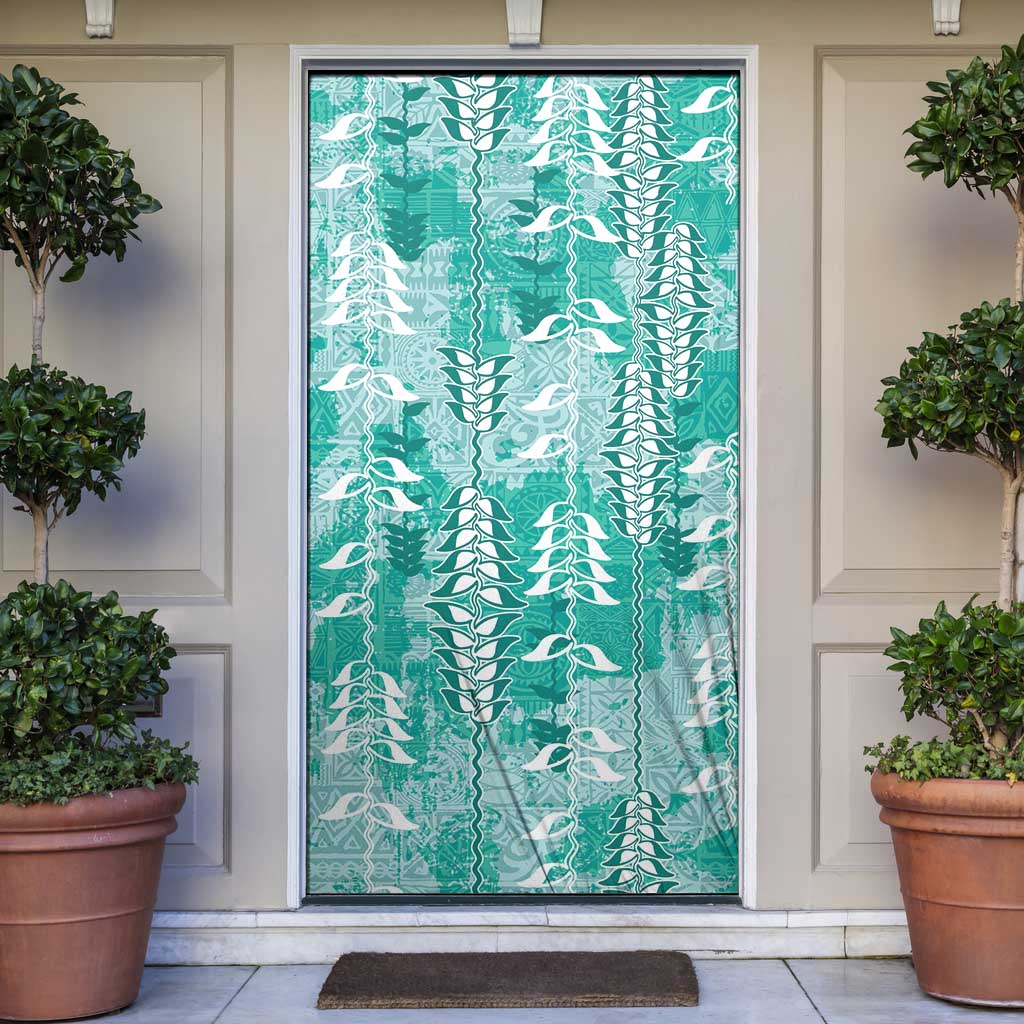 Teal Hawaii Tapa Pattern Door Cover With Heliconia Vintage Style LT05 Teal - Polynesian Pride