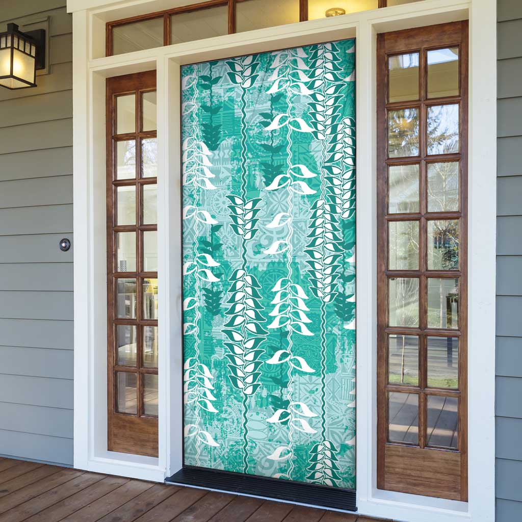 Teal Hawaii Tapa Pattern Door Cover With Heliconia Vintage Style LT05 - Polynesian Pride