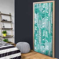 Teal Hawaii Tapa Pattern Door Cover With Heliconia Vintage Style LT05 - Polynesian Pride