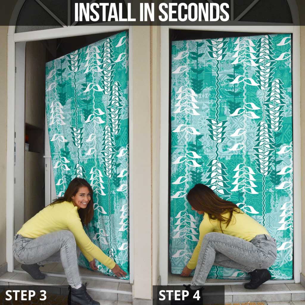 Teal Hawaii Tapa Pattern Door Cover With Heliconia Vintage Style LT05 - Polynesian Pride