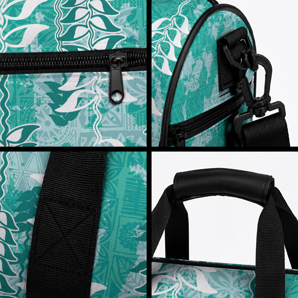 Teal Hawaii Tapa Pattern Duffle Bag With Heliconia Vintage Style LT05 - Polynesian Pride