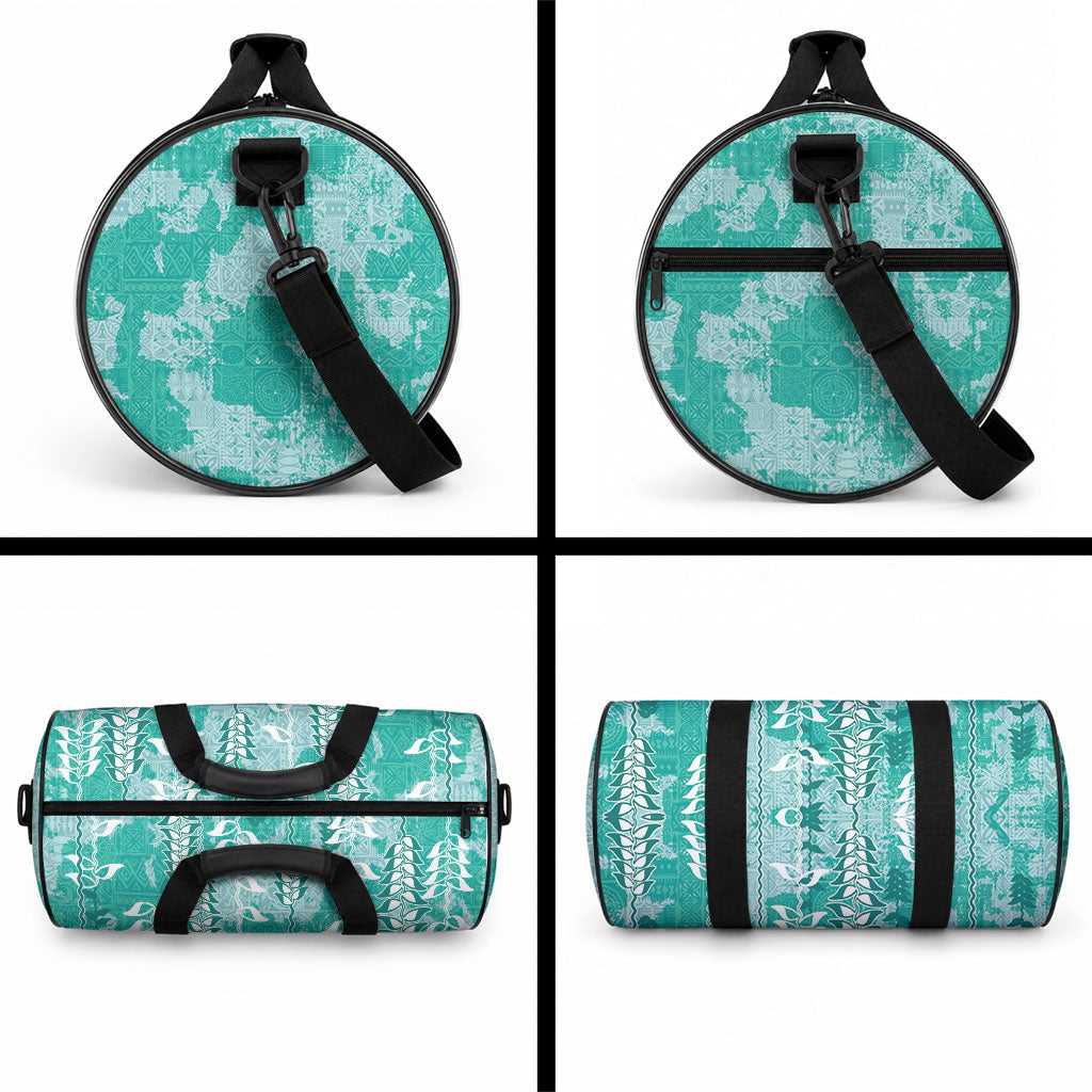 Teal Hawaii Tapa Pattern Duffle Bag With Heliconia Vintage Style LT05 - Polynesian Pride