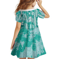 Teal Hawaii Tapa Pattern Family Matching Mermaid Dress and Hawaiian Shirt With Heliconia Vintage Style