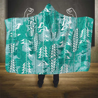 Teal Hawaii Tapa Pattern Hooded Blanket With Heliconia Vintage Style