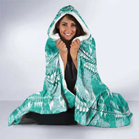 Teal Hawaii Tapa Pattern Hooded Blanket With Heliconia Vintage Style
