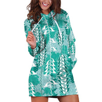 Teal Hawaii Tapa Pattern Hoodie Dress With Heliconia Vintage Style LT05 Teal - Polynesian Pride