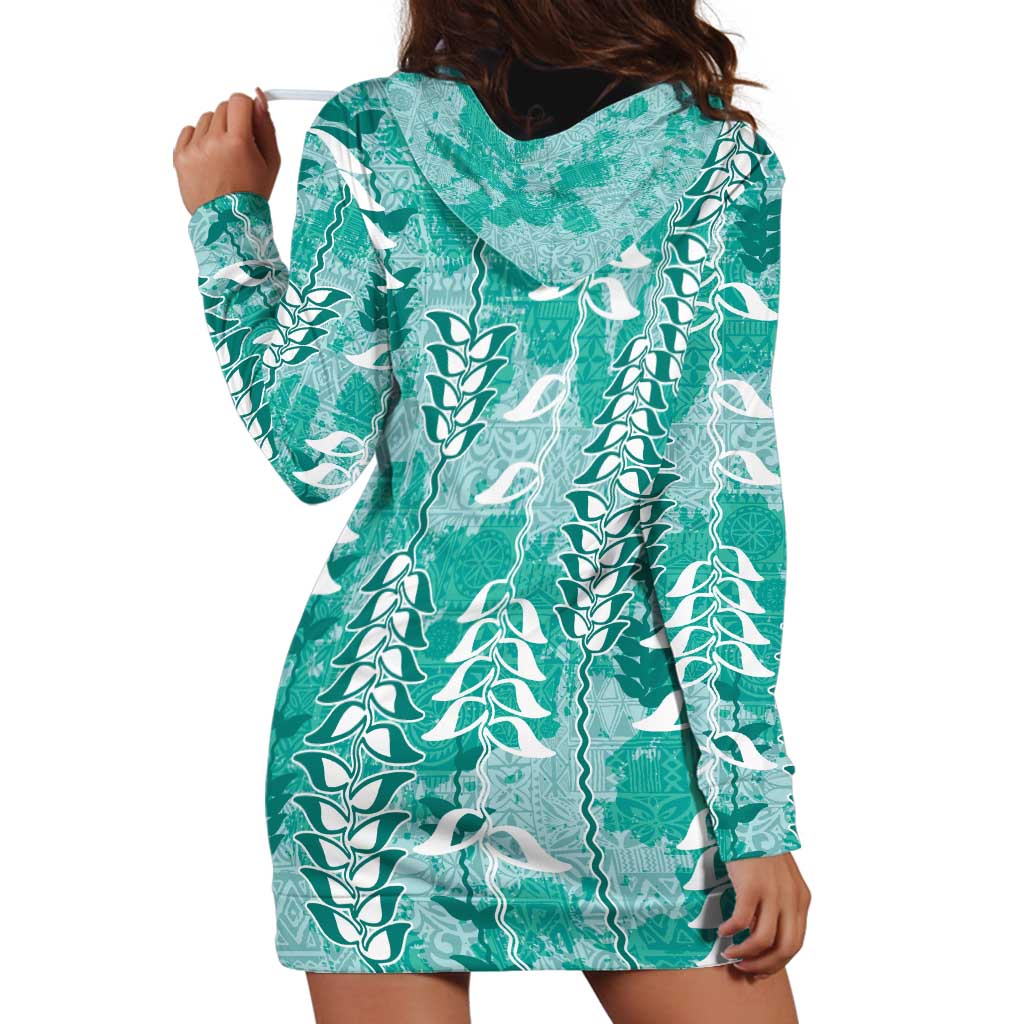 Teal Hawaii Tapa Pattern Hoodie Dress With Heliconia Vintage Style LT05 - Polynesian Pride